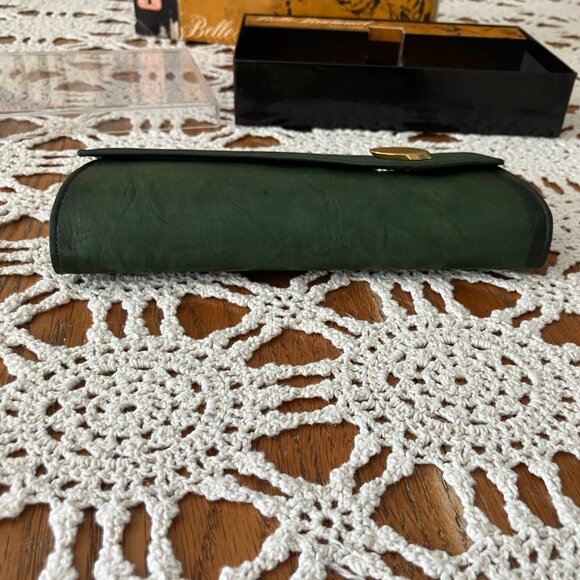 NOS Vintage Belle Brummel Green Leather Clutch Purse with the box - Picture 9 of 15